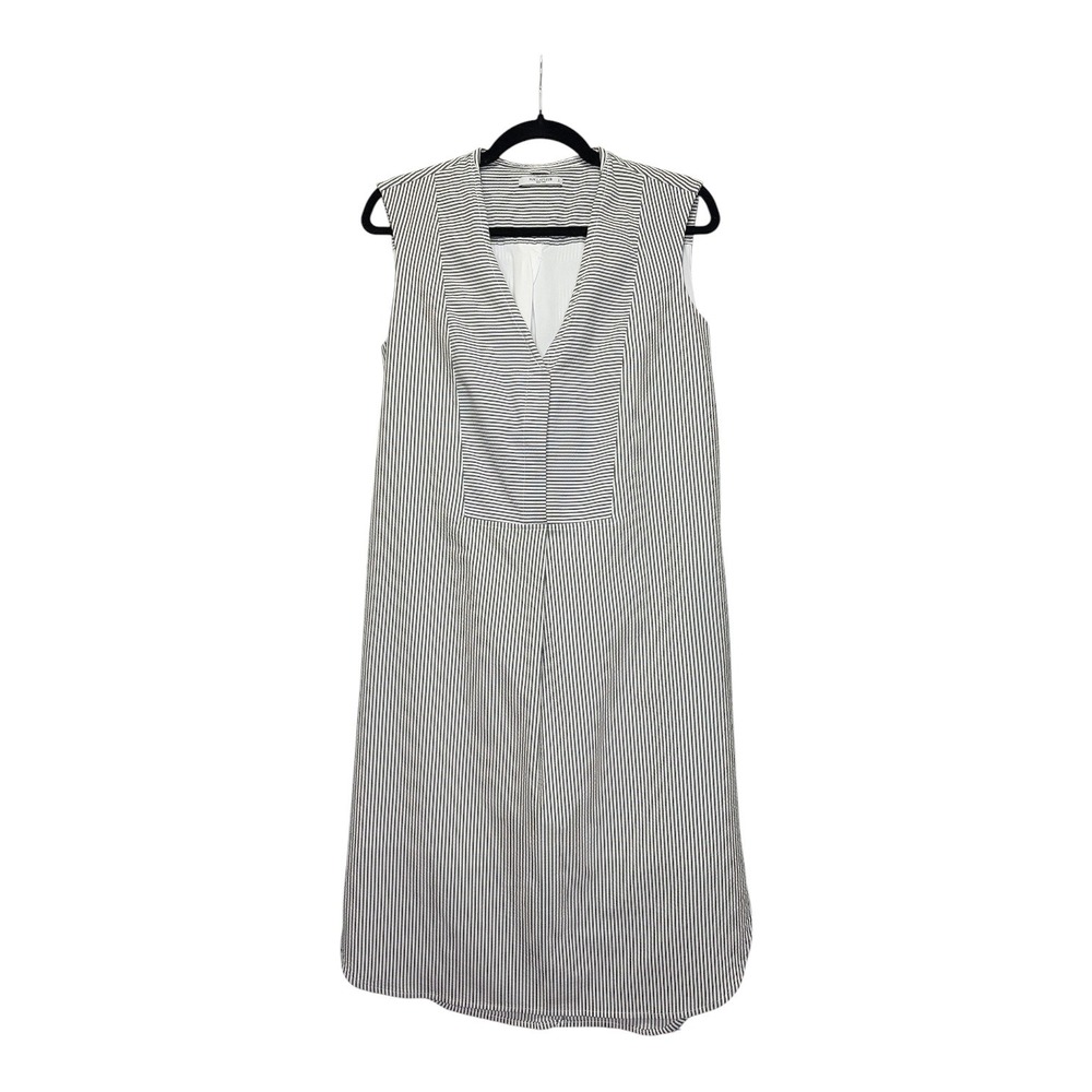 MM.LaFleur Womens S Seersucker Stripe Sleeveless V-Neck Shift Dress Navy White